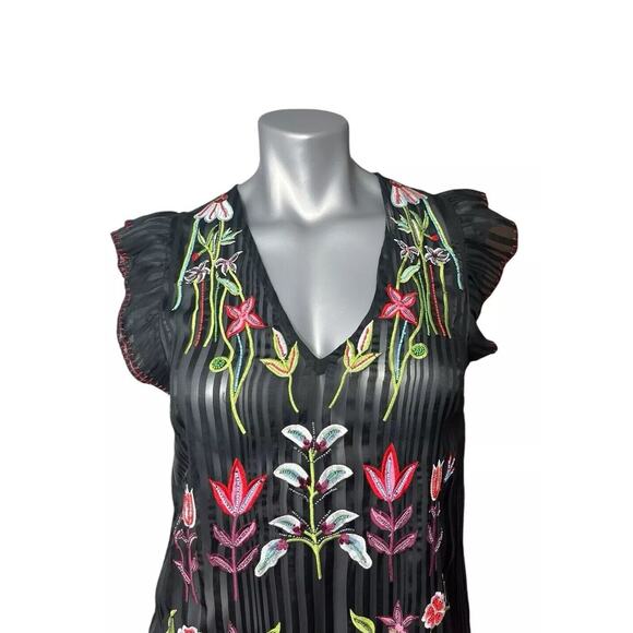 Anthropologie Not So Serious Dress Black Beaded Floral Black 2 Fairy Whimsigoth - Picture 3 of 13